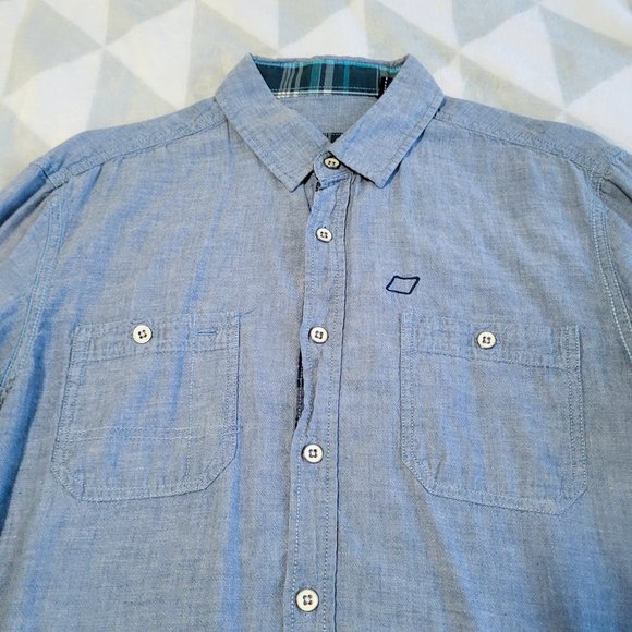 Blue Denim Casual Shirt, Western Cotton Linen Shirt, Size M - Picture 3 of 9